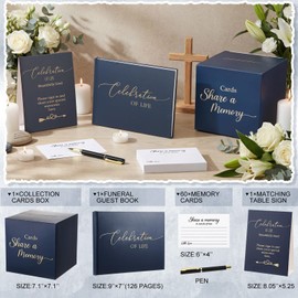 64 Pcs Guest Book Set Funeral Guest Book Memorial Service, Blue