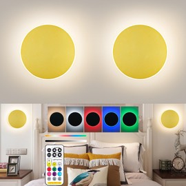 Wall Lights Battery Operated Wall Sconces,Gold Rechargeable Solar Eclipse Style Wall Light With Wireless Remote Dimmable,9 Colors Modes Cordless Battery Sconce Indoor Wall Lamp For Bedroom Living Room