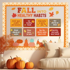Zhanmai 128 Pcs Fall into Healthy Habits Bulletin Board Classroom Decorations Maple Leaves Pumpkins Bulletin Board Cutouts for Fall Autumn Classroom School Office Chalkboard Wall Supplies