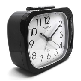 Classic Bold Traditional Black Square Quartz Sweeping Non Ticking Loud Bell Alarm Clock with Adjustable Snooze setting