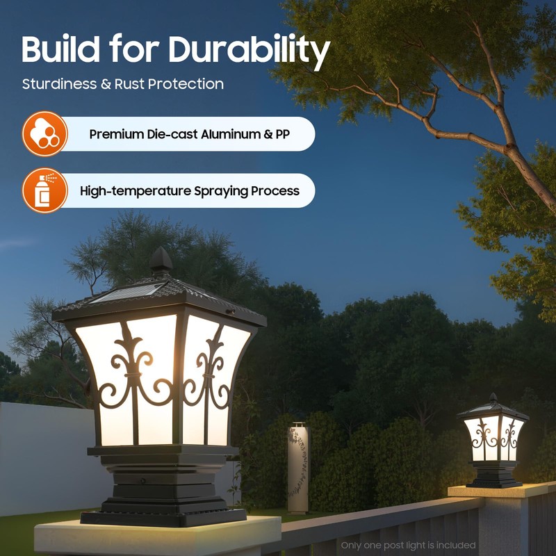 Metal Solar Post Lights Outdoor, LED Post Light Yard Driveway