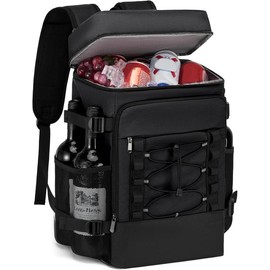 Cooler Backpack with 2 count Ice Packs - 40 Cans Insulated Backpack Cooler for Men & Women, 2 Leak Proof Compartments Lunch Cooler Bag for Picnic, Camping and Beach - - Color: Black, Size: 28L
