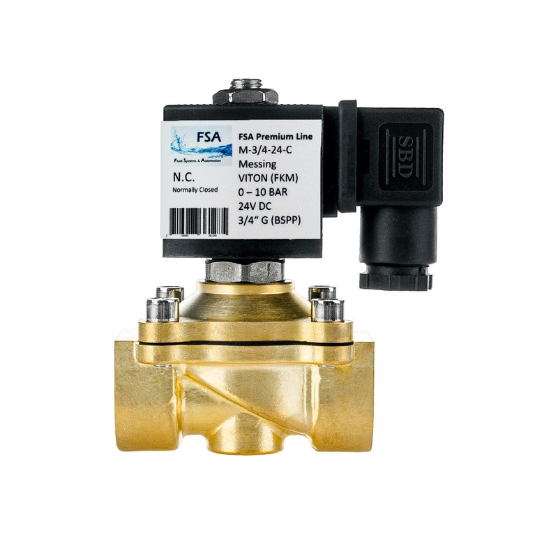 FSA Viton Solenoid Valve Brass 3/4 Inch 24V DC 0-10