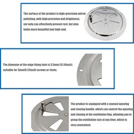 Ventilation Rosette Ventilation Plate Gill Plate Stainless Steel Round Fan Gill Fan Stainless Steel for Smoker, Boat, Camper, House - Silver (Diameter 125 mm)