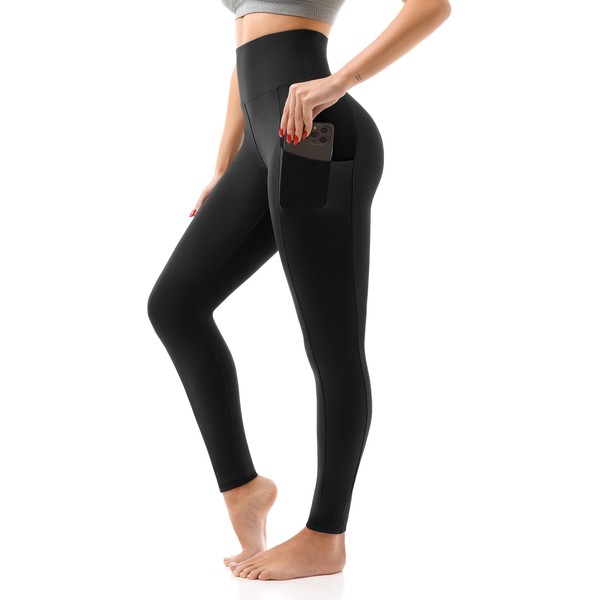 SINOPHANT High Waisted Leggings for Women - Full Length & Capri Buttery Soft Yoga Pants for Workout Athletic(Pockets Black,S-M)