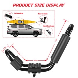 FORWODE Heavy Duty Kayak Roof Rack, 1 Pair J-Bar Kayak Rack with 2 Ratchet Tie, 2 S-Hook Ratchet Straps, 2 Anchor Belts for Kayak Canoe Boat Surf Ski on SUV Car Truck Crossbar
