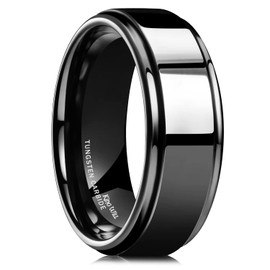 King Will 8mm Black Mens Tungsten Carbide Ring High Polish Wedding Rings Step Edge Polished Inner Wedding Band for Men Women 12