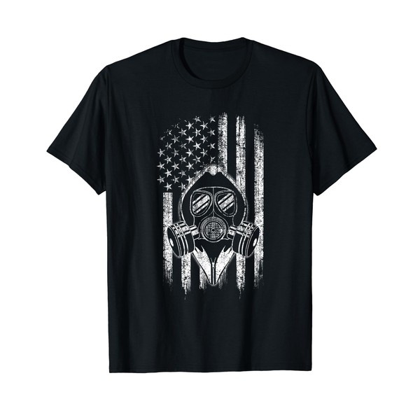 Gas Mask and Hoodie T-Shirt American Flag T-Shirt for Women