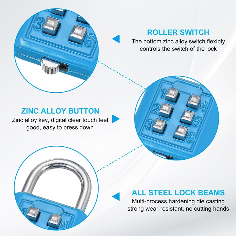 sourcing map Combination Padlock, 6-Digit Push Button Padlock 3-Position Locking