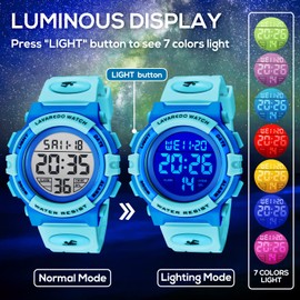 Kids Watch,Boys Watch for 3-12 Year Old Boys,Digital Sport Outdoor Multifunctional Chronograph LED 50 M Waterproof Alarm Calendar Analog Watch for Children with Silicone Band