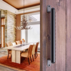 BeneLabel 17" Barn Door Pull Handle, Metal Fence Gate Pull Handle, Heavy Duty Sliding Door Handle for Gate Barn Door, Closet, Garage, Drawer, Towel Bar, Stairs, Includes Install Hardware, Black