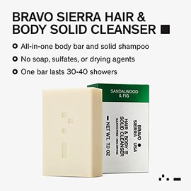 Bravo Sierra Jabón En Barra Todo En Uno Para Hombre: Champú Y Jabón Para Rostro, Cabello Y Cuerpo. Aroma: Sándalo E Higo. 200 G. Enriquecido Con Coco,