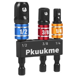 3PCS Impact Socket Adapter Set - 1/4", 3/8", 1/2" Drill Socket Adapters with Extension Driver Bit & Holder, Socket Drill Adapters Compatible with Power Drill and High Torque Impact Wrench
