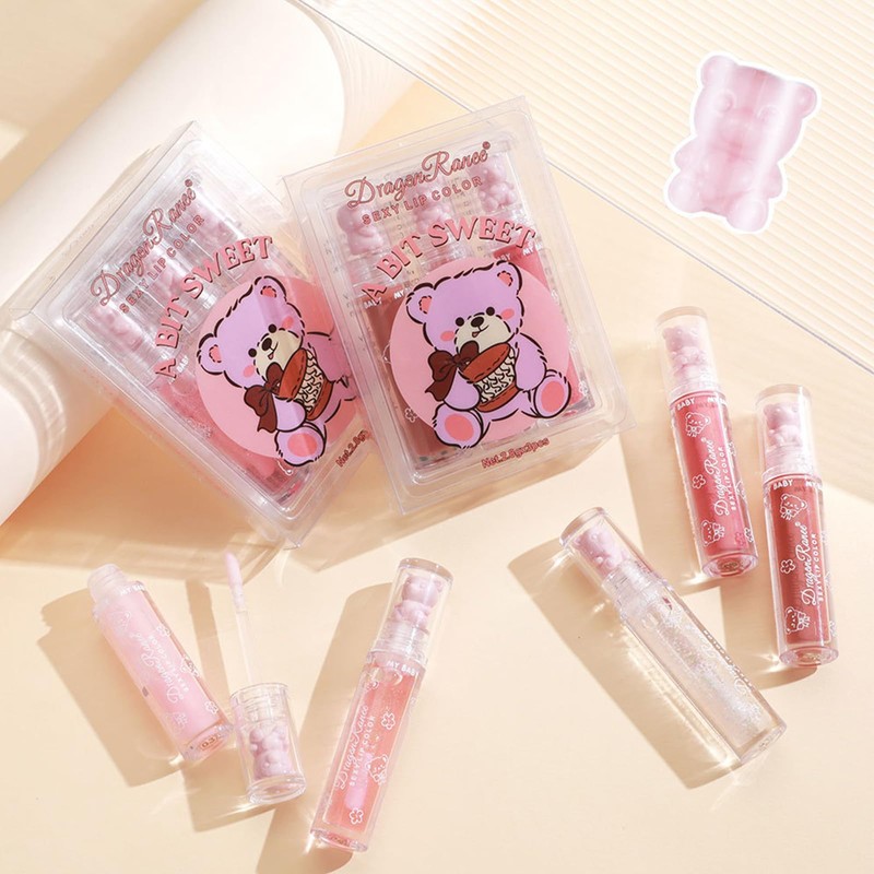 3PCS Bear Lip Glaze Jelly Lipstick,Liquid Lipstick, Hydrating Clear Lip