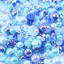 Flatback Pearls Rhinestones for Craft 30g 1400Pcs (2-10mm) Half Round Resin AB Color Rhinestones Pearls for Nail Art Face Body Tumblers-Sapphire,Dark Blue