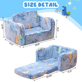 Lamerge 2-in-1 Toddler Couch,Glow in The Dark Baby Floor Bed,Foldable Toddler Chair Kids Sofa for playroom,Convertible Sofa to Lounger for Girls and Boys (Blue and Dinosaur)