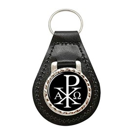 Giftshop UK Chi-Rho Alpha Omega leder schlüsselanhänger
