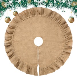 Sinmoe Christmas Tree Skirt Linen Burlap Tree Skirt for Christmas Tree Decorations Ruffled Trim for Party Winter Fall Decor Kitchen Home Farmhouse Craft Holiday Decorations(31.5 Inch)