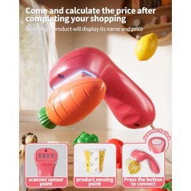 Pretend Cash Register Toy for Kids, Play Cash Register with Real Calculator, Scanner, Microphone, Cashier Playset Gift for Toddler Boys and Girls Ages 3 4 5 6 7 8 (Pink)