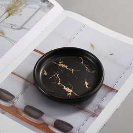 JinGlory - Bandeja de jabón de cerámica para baño o cocina, bandeja para joyas, plato de joyas, decoración del hogar, elegante color negro