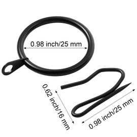 Hotop 60 Pieces 0.98 Inch Metal Drapery Curtain Rings Curtain Hanging Rings and 60 Pieces Metal Curtain Drapery Pin Hooks for Window Door Shower Curtain(Black)