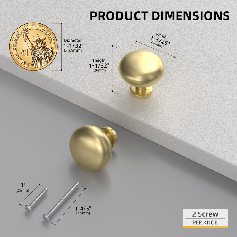 goldenwarm 10 Pack Gold Cabinet Knobs Brushed Brass Dresser Drawer
