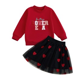 YINGISFITM Toddler Girl Valentines Day Outfit Letter Sweatshirt Love Heart Tutu Skirts Sets Little Girl Valentine Clothes (Red, 4-5T)