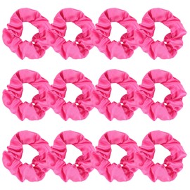 Jaciya Hair Ties, 12 Pack Hot Pink Satin Scrunchies, Hair Bobbles, Elastic Band, Hair Accessories for Women Girls, Hair Ties Ponytail Holder, Hair Accessories