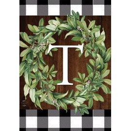Briarwood Lane Wreath Monogram T Double-Sided House Flag Everyday 28" x 40"