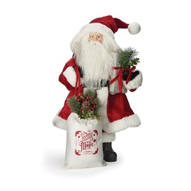 Roman, Cheerful 18" Santa Figure with Gift Sack, Charming Holiday Home Accent, Festive Christmas Decor