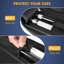PEKREWS Estuche para tacos de billar 2x2, Estuche para palos de billar con capacidad para 2 palos con 2 bolsillos con cremallera, Bolsa de transporte para tacos de billar de poliéster resistente