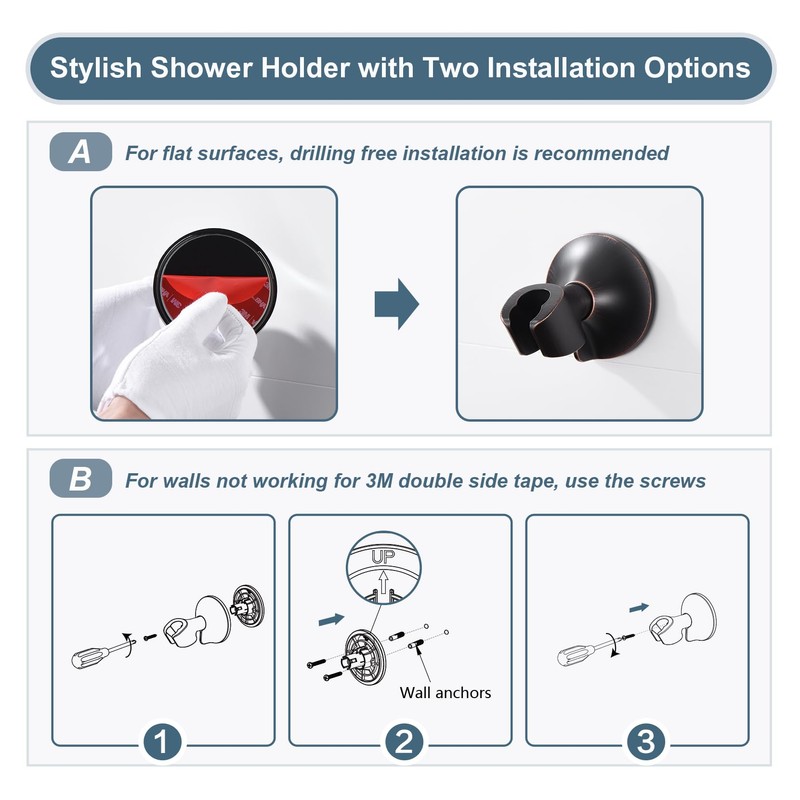 BRIGHT SHOWERS Strong Adhesive Shower Head Holder with Dual Angle