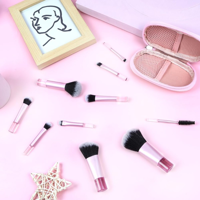 OFFCUP 10pcs Travel Makeup Brush Set, Mini Makeup Brushes With