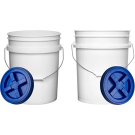 House Naturals Food Grade 5 Gallon Made in USA Plastic Bucket with Air Tight Screw on Lid (White Buckets with Blue Lids)