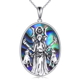DAYLINLOVE Hecate Necklace 925 Sterling Silver Abalone Shell Oval Triple Moon Goddess Pendant Necklace Pagan Witch Proteccion Amulet Hecate Jewelry for Women