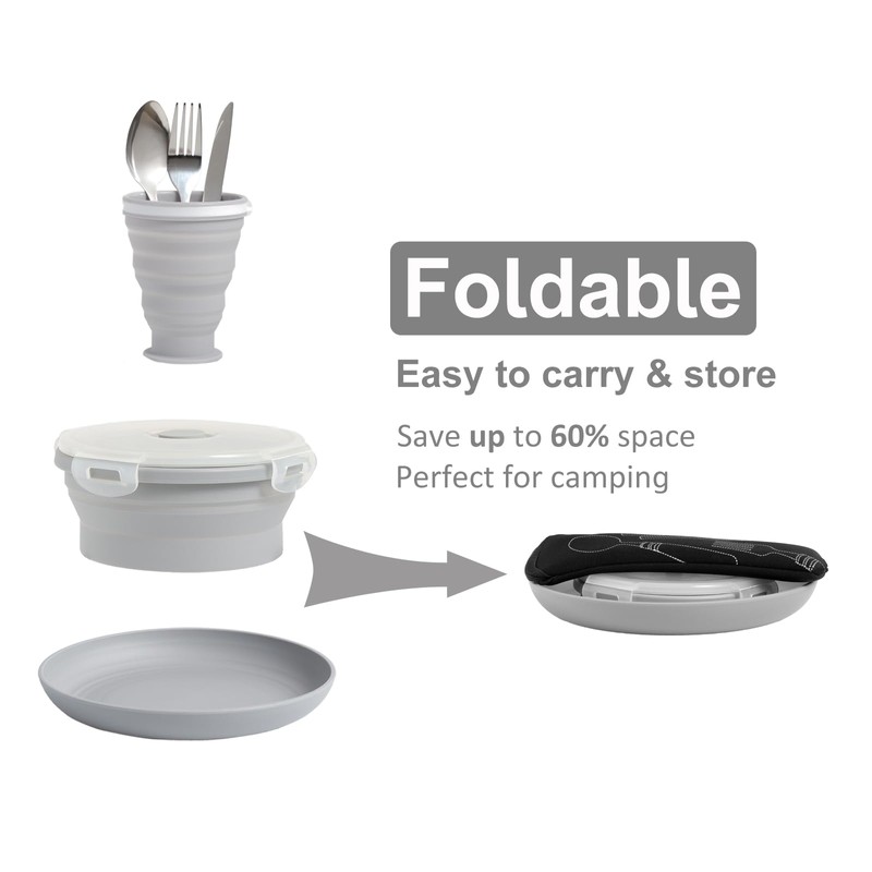 Lafuntar Camping Plate Bowl Cup Cutlery Set for 1, Folding