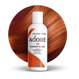 Adore Semi Permanent Hair Color (039 Orange Blaze) | Vegan & Cruelty-Free Orange Hair Dye | No Ammonia, No Peroxide, No Alcohol | 4 Fl Oz (Pack of 1)
