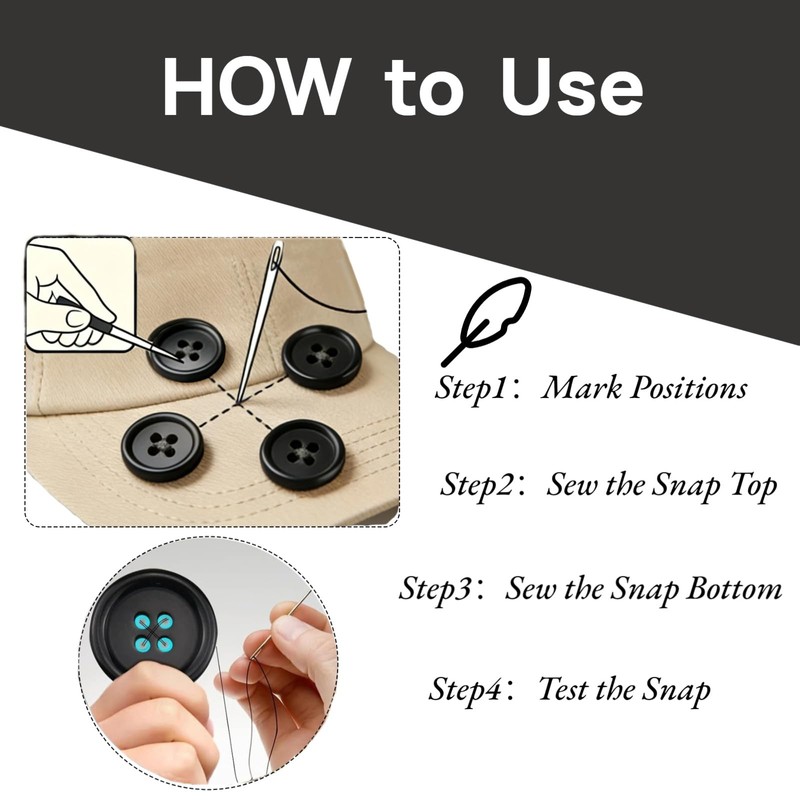 100 Pcs Black Resin Sewing Buttons, 5 Sizes 4-Hole Buttons
