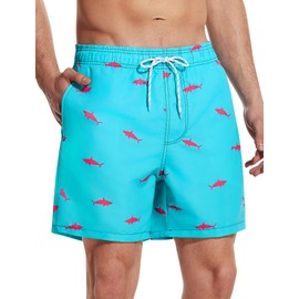 MOANOK - Traje de baño para hombre, con forro de malla de 6 pulgadas, de secado rápido, pantalones cortos de playa, trajes de baño con bolsillos, Shark Acidblue, XX-Large