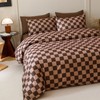 CLOTHKNOW Dark Brown Plaid Queen Comforter Set 3Pcs Grid Bedding