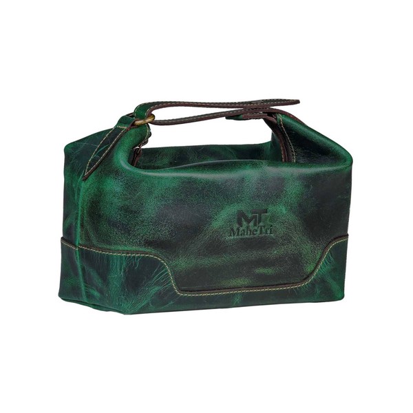 MaheTri Leather Toiletry Bag for Men, Green Toiletry Bag Dopp