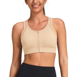 Yvette Front Zip Sports Bra High Impact Mesh Racerback Full Support Sports Bras for Women Plus Size for Running, Pastel Pink, M