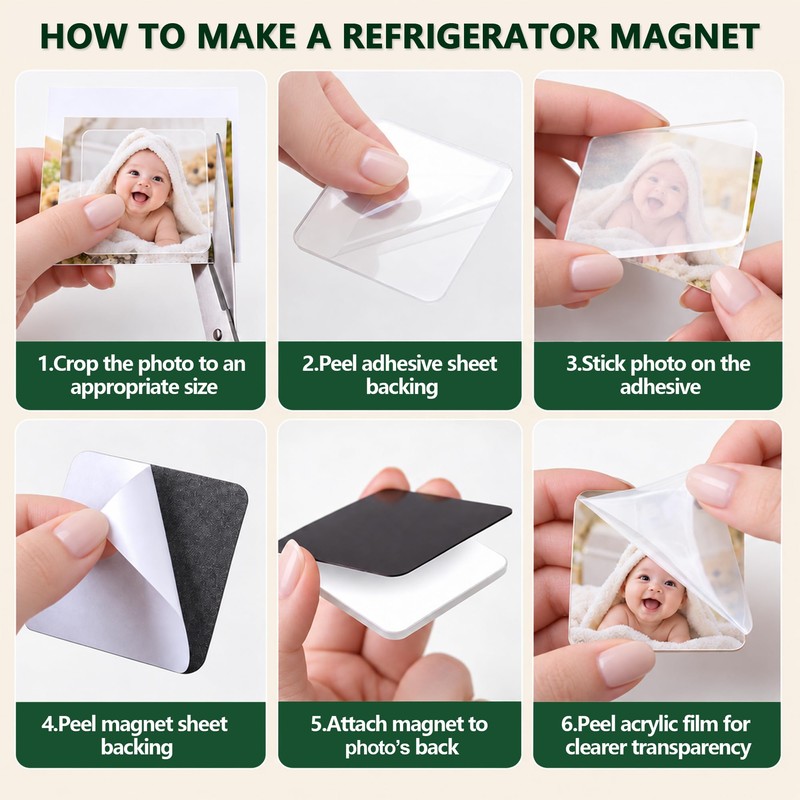 50PCS DIY Fridge Magnet Kit, 2 Inch Square Clear Acrylic