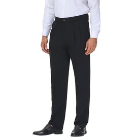 Soojun Men's Flex Pleated Front Classic Fit Dress Pants, Black, 34W x 32L
