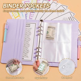 Budget Planner Ring Binder A5 Budget Planner Money Organiser with 100 Binder Pockets Financial Planner Budget Saving Folder Cash Stuffing Starter Set Birthday Gift (Purple)