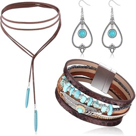 3 Accesorios Vaqueros Para Mujer, Collar Vaquero Mujer, Pulsera Y Aretes De Cuero, Estilo Occidental Para Eventos Country Y Fiestas Temáticas, Ideal Para Piel Sensible Y Amantes De La Moda Western
