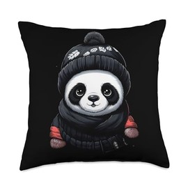 Beanie Knitted Cap Hat Panda Lover Panda Beanie Knit Cap Hat Wool Winter Fall Outdoor Throw Pillow, 18x18, Multicolor