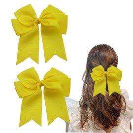 2Pcs Bow Hair Clip, Hair Bows for Women, Big Bow Hairpin French Hair Clips with Ribbon Large Bow Hair Barrette for Women,Solid Color Ponytail Holder Hair Accessories Hair Clips for Girls(Yellow)