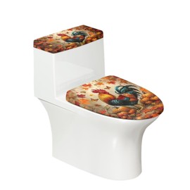 ASQVTIFE Fall Toilet Lid Cover and Tank Cover Set of 2 Pieces Chicken Toilet Lid Covers for Bathroom Elongated Fall Decorations for Home Thanksgiving Bathroom Set