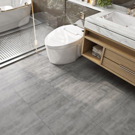 FunStick Vinyl Flooring Bathroom Peel and Stick Floor Tile Waterproof 12"x12" 15 Pcs Concrete Grey Removable Floor Tiles Peel and Stick on Floor Tile Stickers for Kitchen Living Room Linoleum Sheets